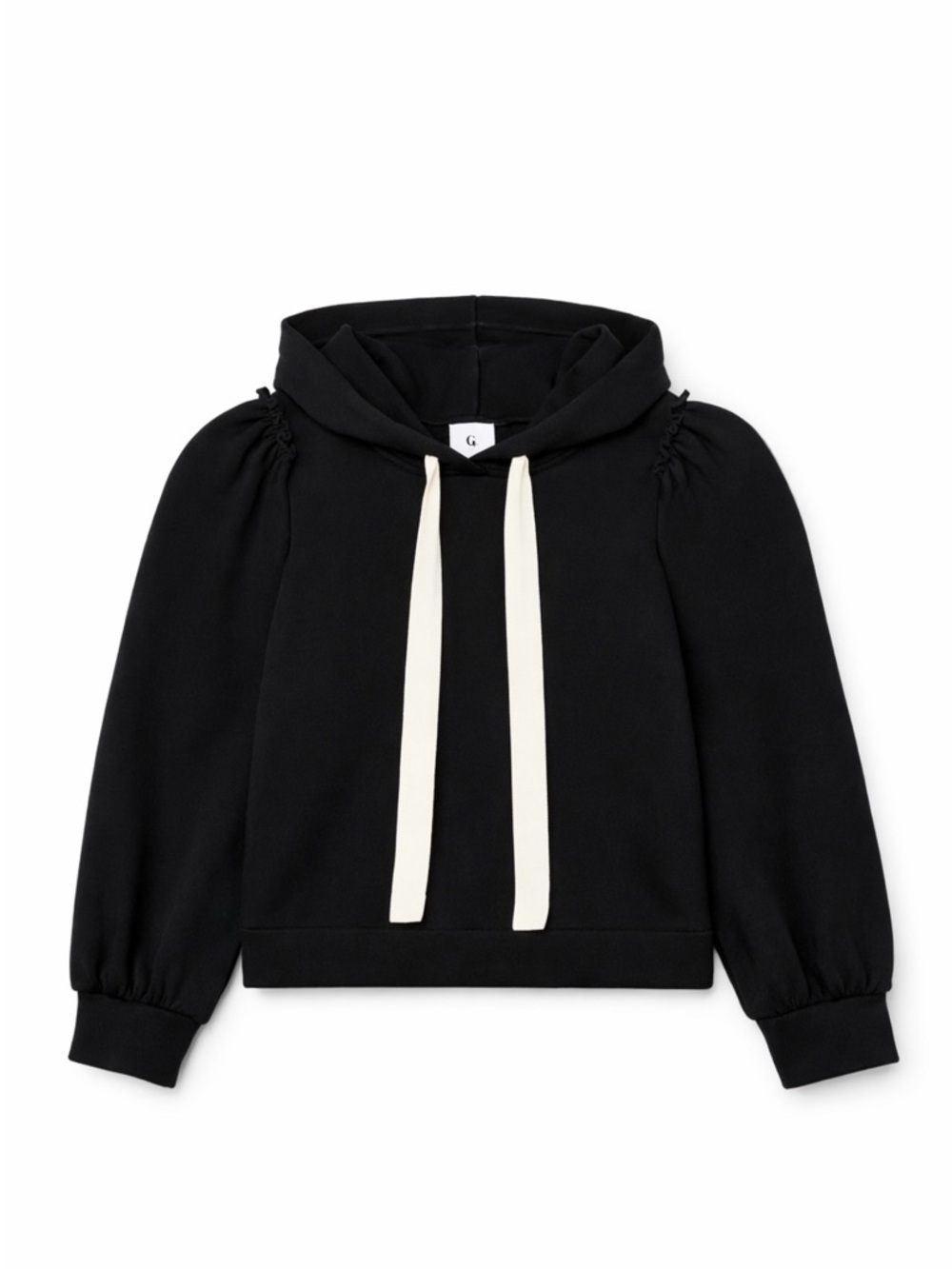 G. Label Black Hoodie with White Drawstrings